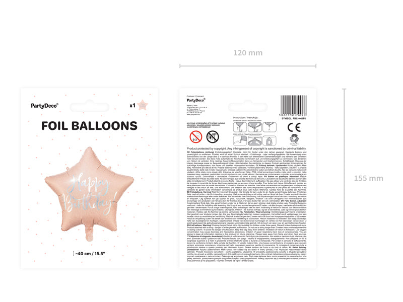 PartyDeco Folienballon Stern – Rosa – Ø 40 cm – Folie – 1 Stk