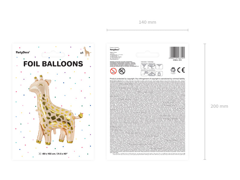 PartyDeco Folienballon Giraffe – Beige/Gold – 100 × 120 cm – 1 Stk