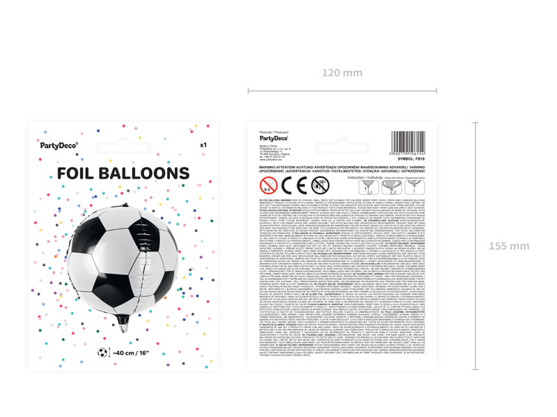 PartyDeco Folienballon Fussball – Weiss – Ø 40 cm – Folie – 1 Stk