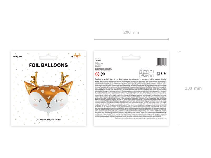 PartyDeco Folienballon Reh – Braun/Gold – 73 × 64 cm – 1 Stk