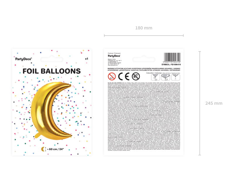 PartyDeco Folienballon Mond – Gold – Ø 60 cm – Folie – 1 Stk – mit Helium befüllbar