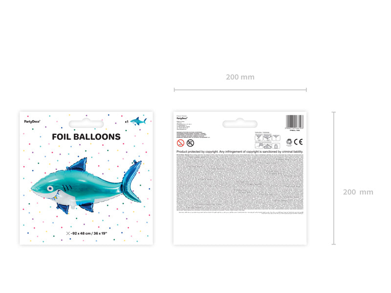 PartyDeco Folienballon Hai – Blau – 92 × 48 cm – Folie – 1 Stück – mit Helium befüllbar
