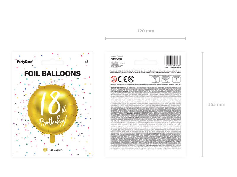 PartyDeco Folienballon – Ø 45 cm – Folie, Mehrfarbig