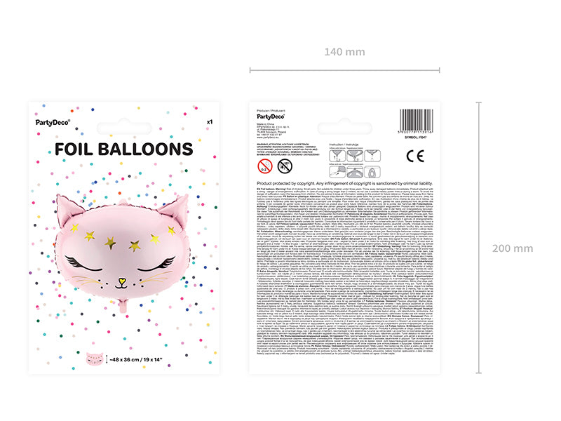 PartyDeco Folienballon Katze – Rosa – 48 × 36 cm – Folie – 1 Stk