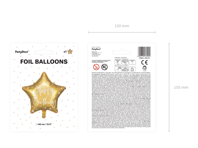 PartyDeco Folienballon Stern – Gold – Ø 40 cm – Folie – 1 Stk – Heliumfähig