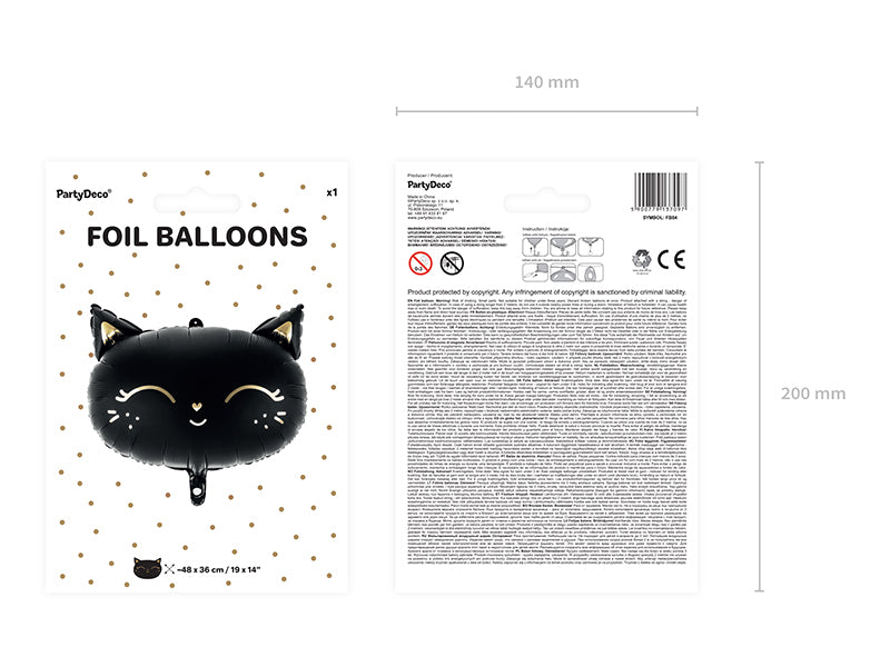 PartyDeco Folienballon Katze – Schwarz/Gold – 48 × 36 cm – 1 Stk