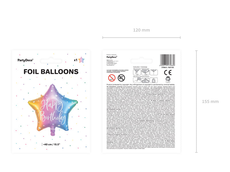 PartyDeco Folienballon Stern – Mehrfarbig – Ø 40 cm – Folie – 1 Stk