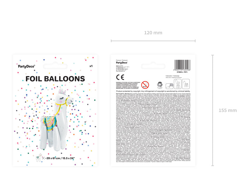 PartyDeco Folienballon Lama – mehrfarbig – 39 × 61 cm – Folie – 1 Stück – mit Helium befüllbar