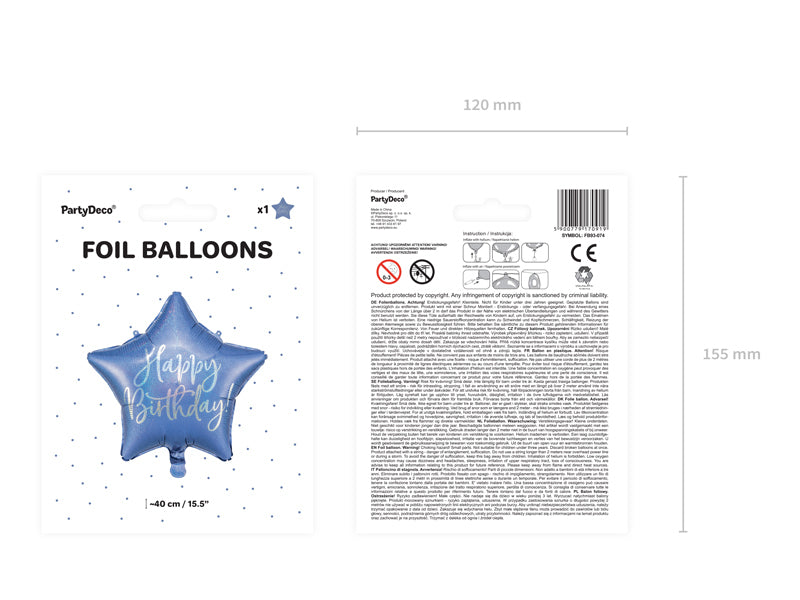 PartyDeco Folienballon Stern – Blau – Ø 40 cm – Folie – 1 Stk
