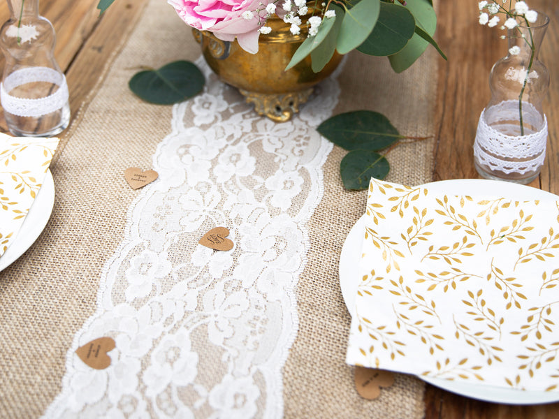 PartyDeco Tischläufer – Jute, Hochzeitsmotiv, 28 × 2,75 m