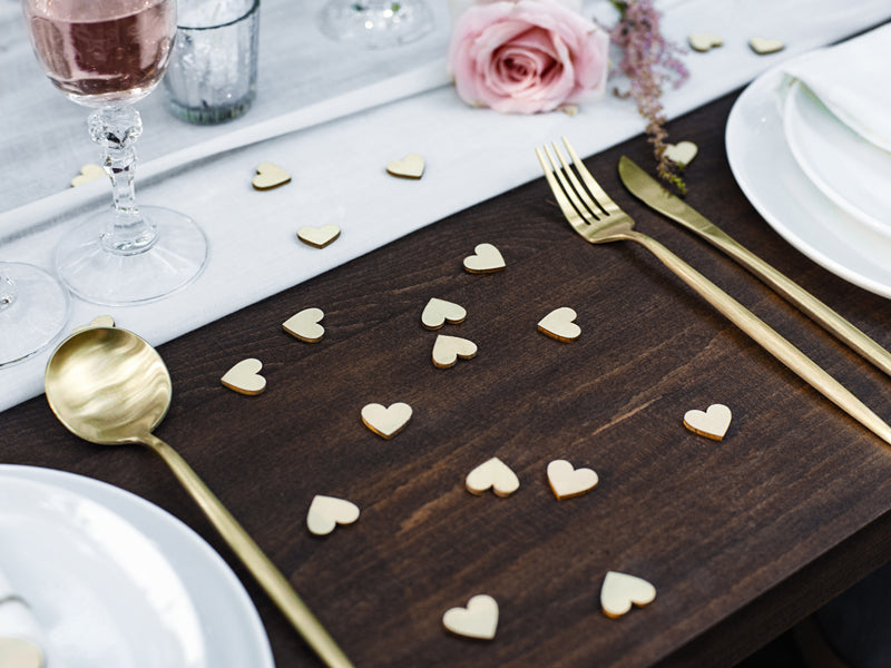 PartyDeco Streudeko Herz Hochzeit – Braun – 2 × 2 cm – Holz – 50 Stk
