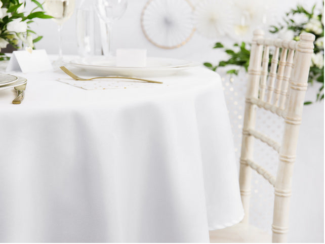 PartyDeco Runde Tischdecke – Ø 230 cm, Textil, Weiss, Hochzeit