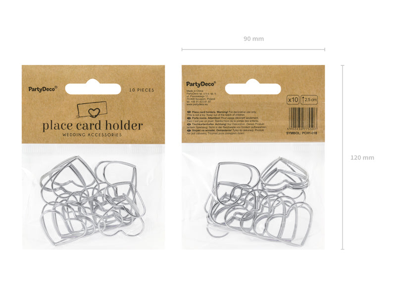 PartyDeco Tischkartenhalter Hochzeit – Silber – 9,0 × 12,0 cm – 10 Stk