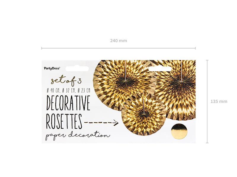 PartyDeco Rosetten – Gold – Ø 23, 32, 40 cm – Papier – 3 Stk