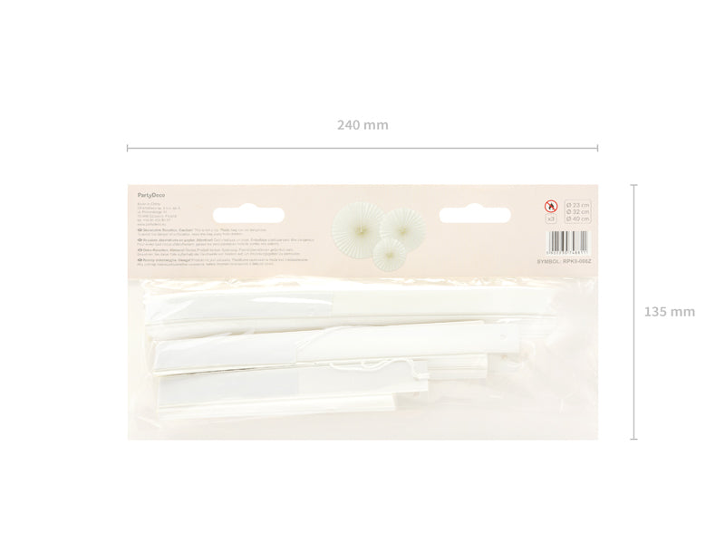 PartyDeco Rosetten – Weiss – 23, 32, 40 cm – 3 Stk – für Hochzeit