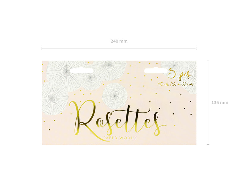 PartyDeco Rosetten – Weiss – 23, 32, 40 cm – 3 Stk – für Hochzeit