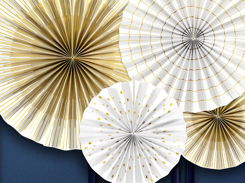 PartyDeco Rosetten – Weiss/Gold – 23, 32, 40 cm – 4 Stk – für Wand