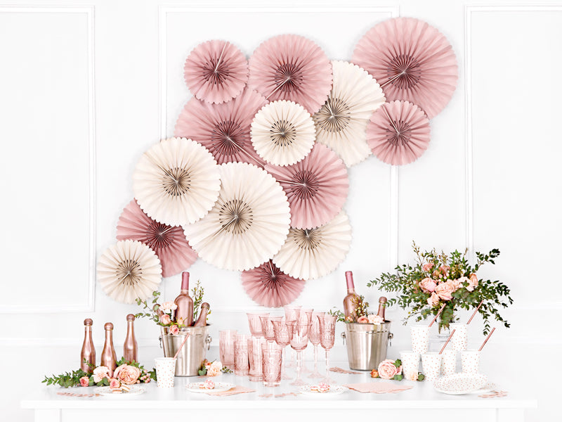 PartyDeco Rosetten – Beige – Ø 26 cm, Ø 34,5 cm, Ø 43 cm – 3 Stk