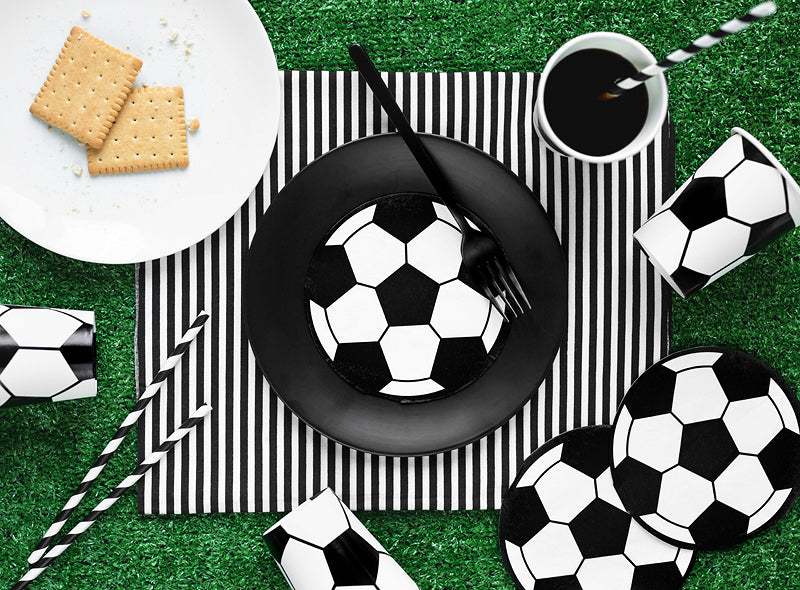 PartyDeco Servietten Fussball Schwarz/Weiss – 27 × 27 cm, 3-lagig – 20 Stück