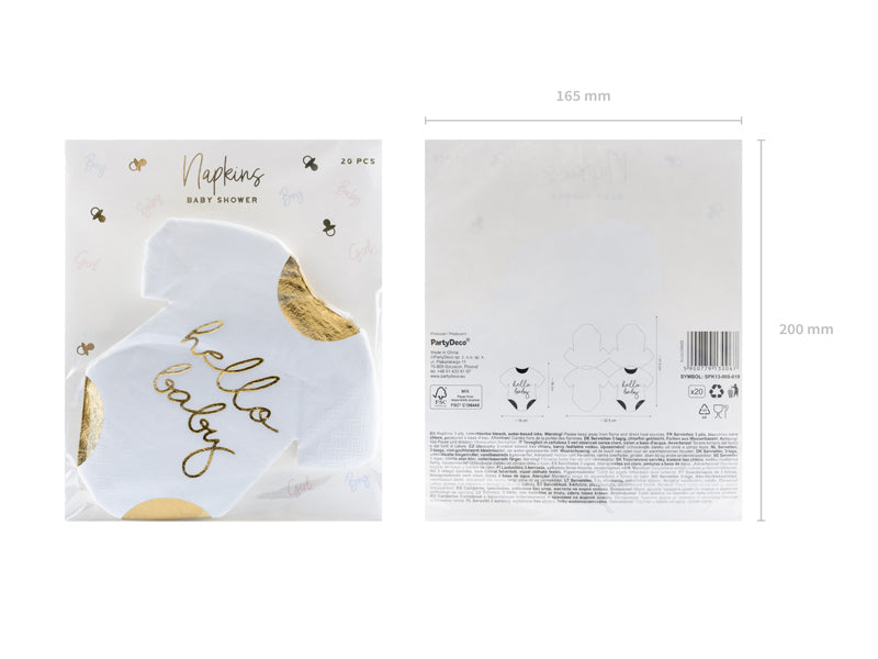PartyDeco Servietten Hello Baby – 32,5 × 31,5 cm, 3-lagig – 20 Stück