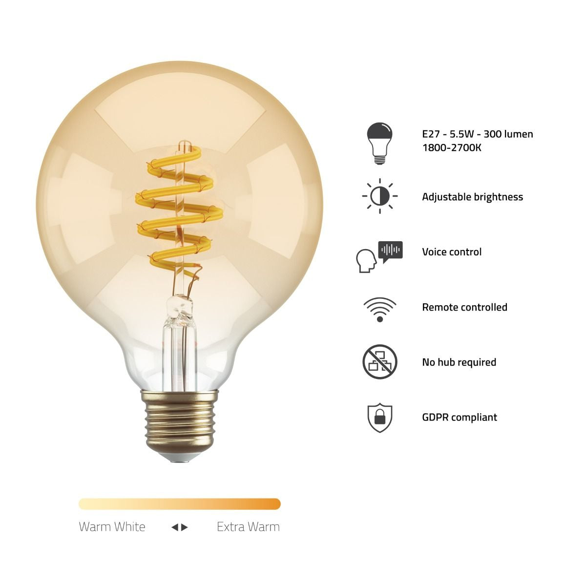 Hombli Smart-Leuchtmittel E27 HBEB-0312 – 300 lm, 1800–2700 K, WLAN/App, dimmbar – Transparent
