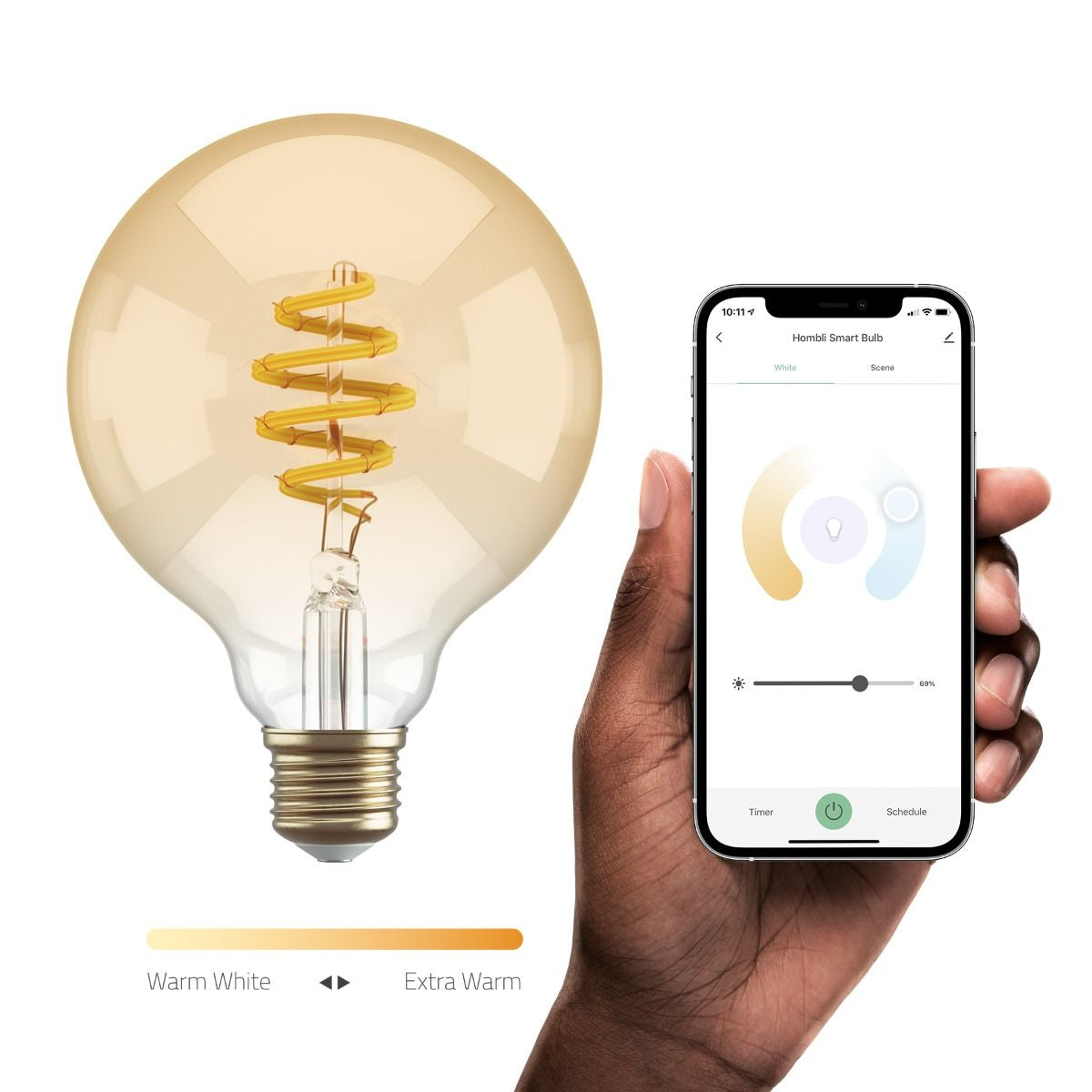 Hombli Smart-Leuchtmittel E27 HBEB-0312 – 300 lm, 1800–2700 K, WLAN/App, dimmbar – Transparent