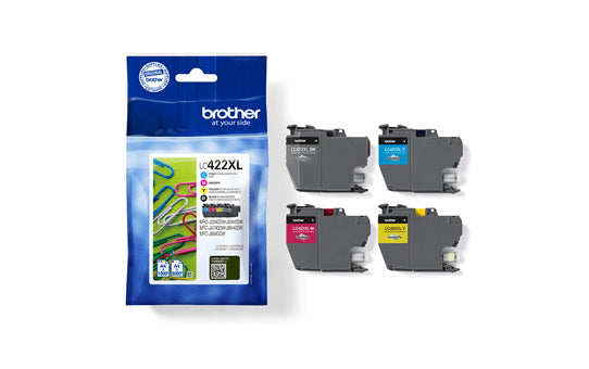 Brother LC422XL Tintenpatronen-Multipack, Schwarz/Cyan/Magenta/Gelb (Original) – für MFC-J5340DW/5740DW …