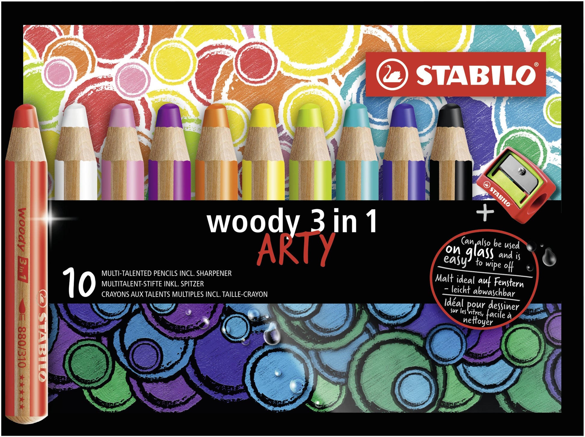 STABILO 3-in-1 Farbstifte Woody Arty – 10 Farben, mit Spitzer, PEFC