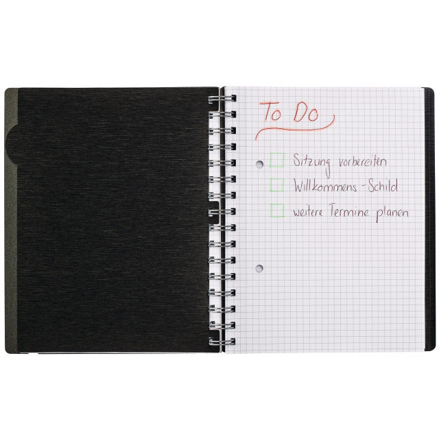 Kolma Notizbuch A5, kariert, Spiralbindung, 200 Seiten, 2-fach gelocht, perforiert, 70 g/m² – schwarz