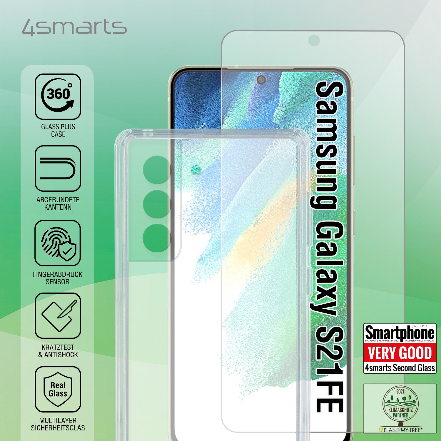 4smarts Second Glass X-Pro – Backcover – für Samsung Galaxy S21 FE, Glas+TPU, Transparent