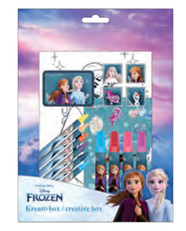 Undercover Frozen – Kreativbox – 10 A5-Poster, 4 Fasermaler, 6 Wachsmalkreiden, Stempelkissen – Mehrfarbig
