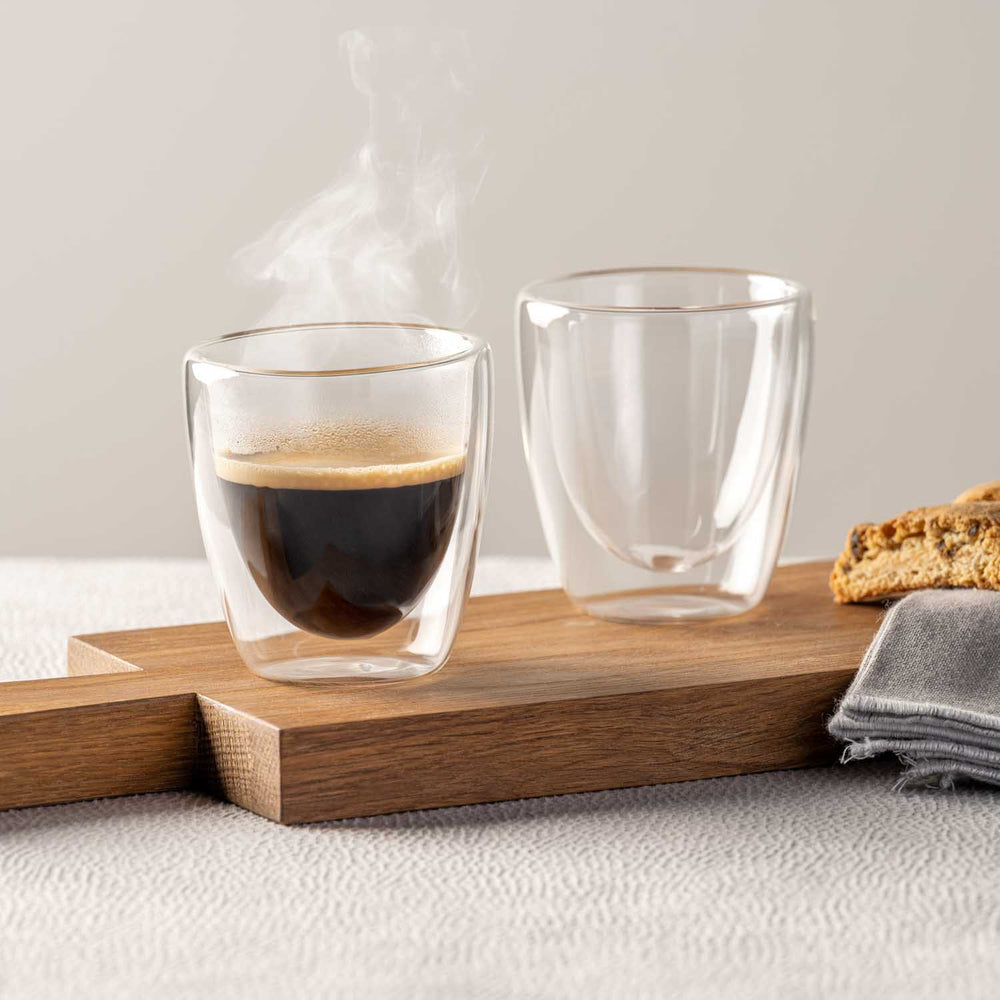 LEONARDO Tasse – 2er Set, 100 ml, Ø 6,3 cm, H 8,0 cm, Borosilikatglas, doppelwandig, spülmaschinenfest