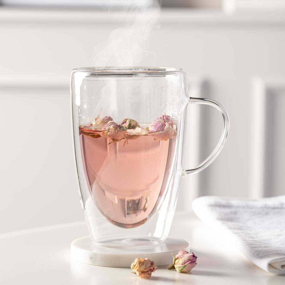 LEONARDO Duo Tasse – 0,40 l, Borosilikatglas, transparent, doppelwandig, Henkel, 4 Stück