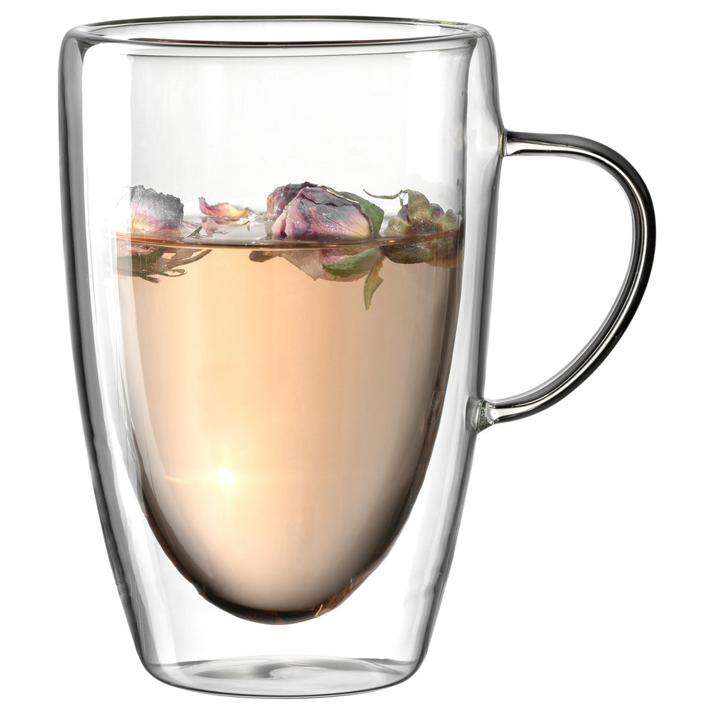 LEONARDO Duo Tasse – 0,40 l, Borosilikatglas, transparent, doppelwandig, Henkel, 4 Stück