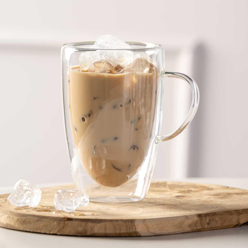 LEONARDO Duo Tasse – 0,40 l, Borosilikatglas, transparent, doppelwandig, Henkel, 4 Stück