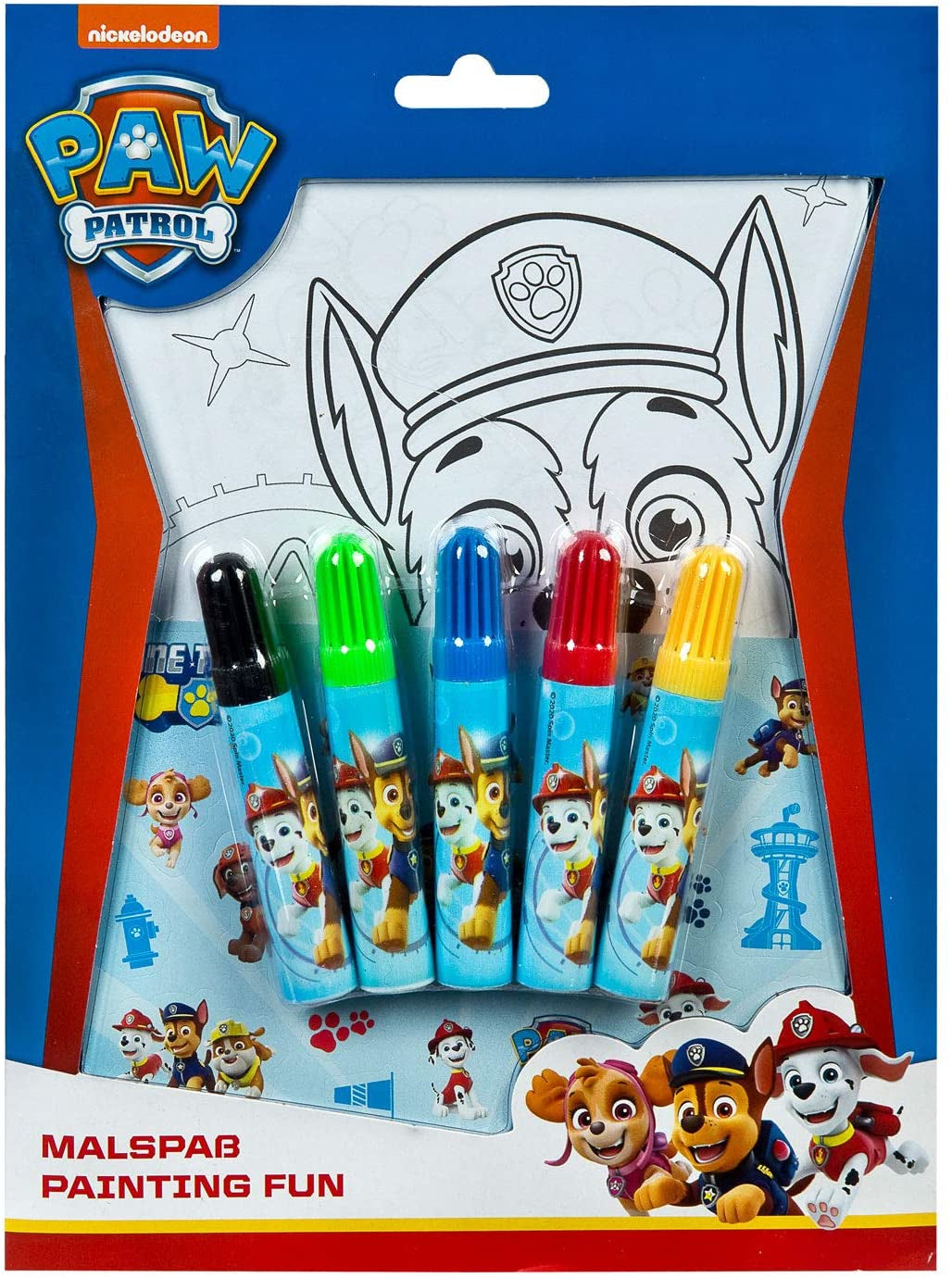 Undercover Malspass – Zeichen-/Lettering-Set – Paw Patrol – 5 Fasermaler, 10 Poster, 1 Stickerbogen – ab 2 Jahre