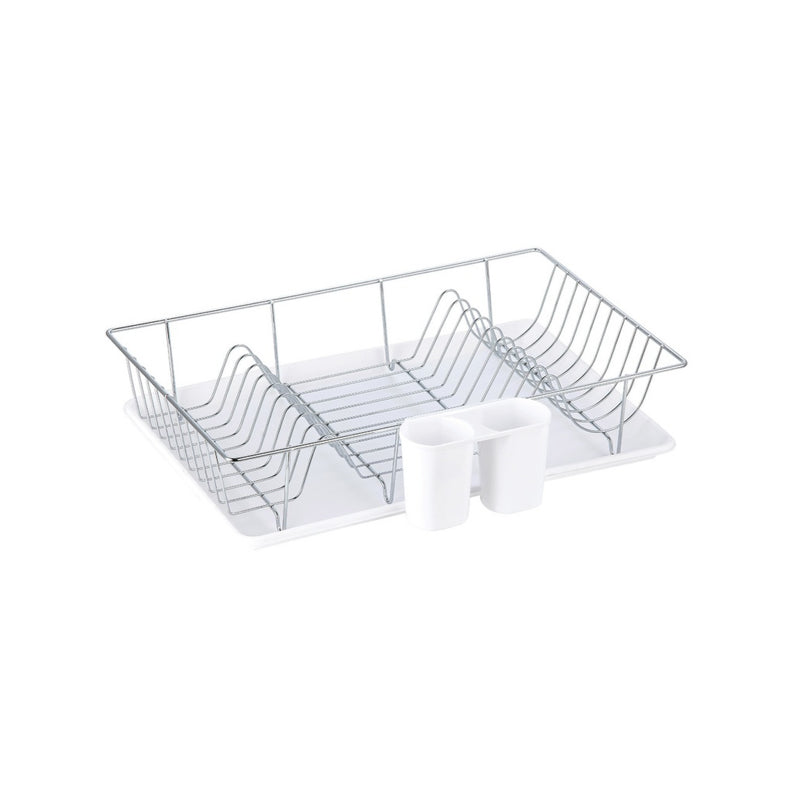 MSV Abtropfgestell 48 × 30 × 10 cm, Edelstahl/Polypropylen (PP), mit Tropfschale und Besteckhalter, Weiss