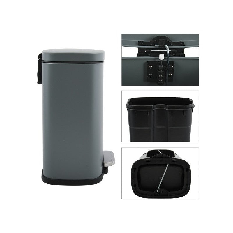MSV Spirella Treteimer AKIRA – 30 l – Stahl, rechteckig – grau