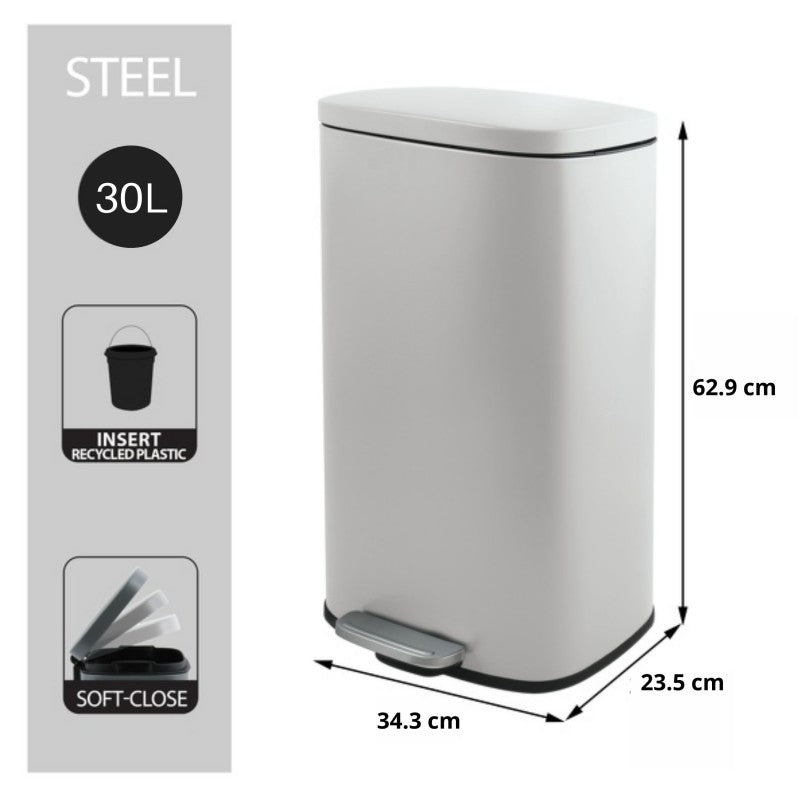 MSV Treteimer – 30 l – Stahl, rechteckig – weiss