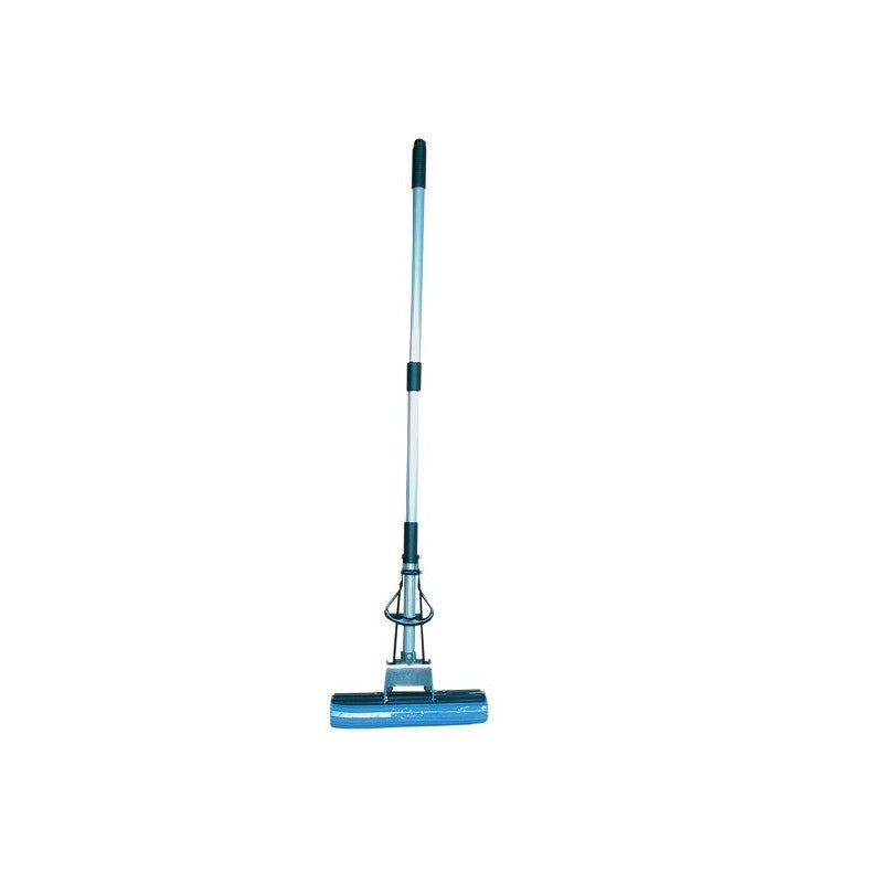 MSV Besen (Innen) Schaumbesen – Teleskopstiel 130 cm, Schaum (PVA), Aluminium, Blau, Abnehmbarer Mopkopf