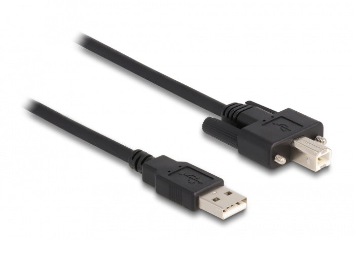 DeLOCK USB-A auf USB-B Kabel – USB 2.0 (480 Mbit/s) – 2 m – verschraubbar, Goldstecker – Schwarz