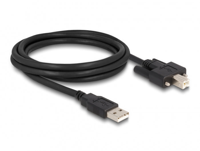 DeLOCK USB-A auf USB-B Kabel – USB 2.0 (480 Mbit/s) – 2 m – verschraubbar, Goldstecker – Schwarz