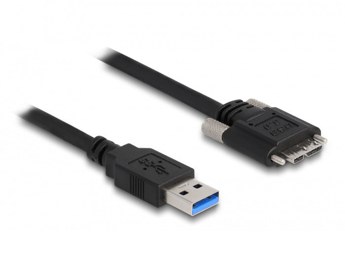 DeLOCK USB-A auf Micro-USB-B Kabel – USB 3.2 Gen 1 (5 Gbit/s) – 2 m – Goldstecker, verschraubbar – Schwarz