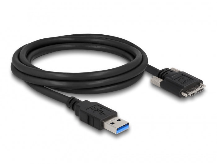 DeLOCK USB-A auf Micro-USB-B Kabel – USB 3.2 Gen 1 (5 Gbit/s) – 2 m – Goldstecker, verschraubbar – Schwarz
