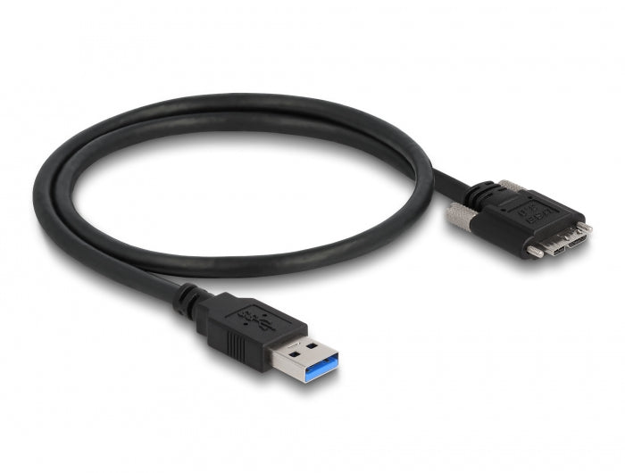 DeLOCK USB-A auf Micro-USB-B Kabel – USB 3.2 Gen 1 (5 Gbit/s) – 0,5 m – Verschraubbar, Goldstecker – Schwarz