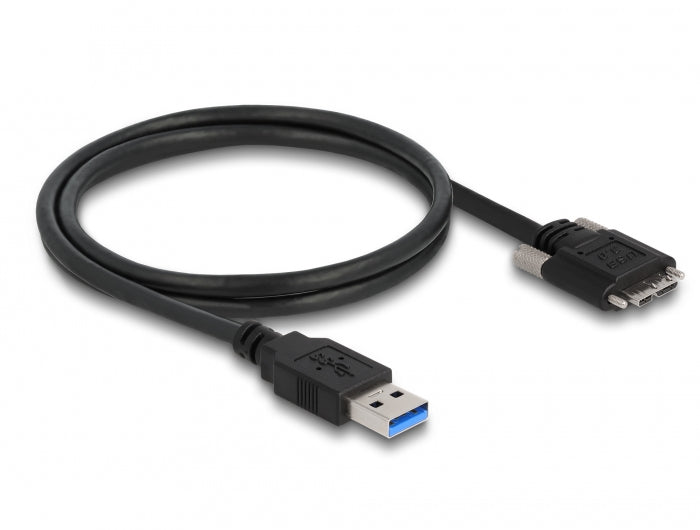 DeLOCK USB-Kabel – USB-A auf Micro-USB-B – USB 3.2 Gen 1 (5 Gbit/s) – 1 m – verschraubbar – Schwarz