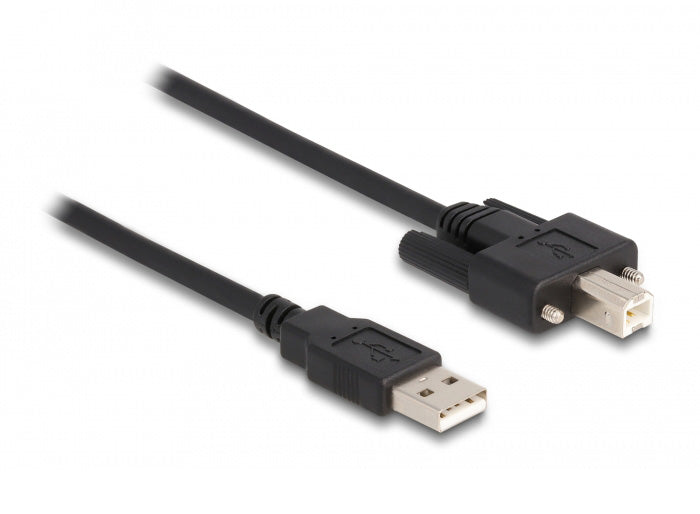 DeLOCK USB-A auf USB-B Kabel – USB 2.0 (480 Mbit/s) – 0,5 m – Verschraubbar – Schwarz