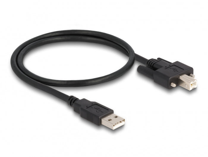 DeLOCK USB-A auf USB-B Kabel – USB 2.0 (480 Mbit/s) – 0,5 m – Verschraubbar – Schwarz
