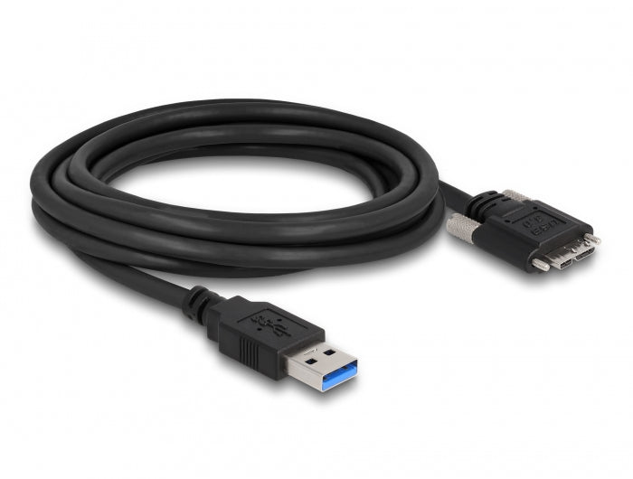 DeLOCK USB-A auf Micro-USB-B Kabel – USB 3.2 Gen 1 (5 Gbit/s) – 3 m – Verschraubbar, Goldstecker – Schwarz