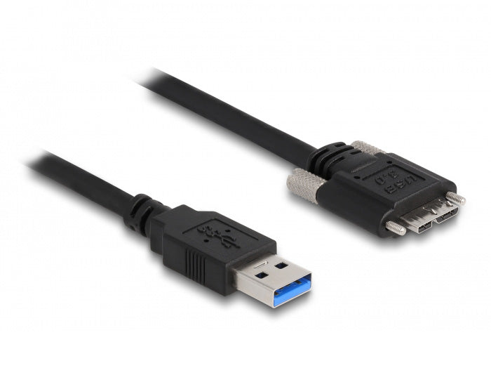 DeLOCK USB-A auf Micro-USB-B Kabel – USB 3.2 Gen 1 (5 Gbit/s) – 3 m – Verschraubbar, Goldstecker – Schwarz